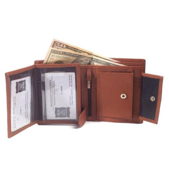 Men’s Globe Trotter Top Grain Buffalo Leather Trifold 3 ID Wallet - Picture 3 of 4